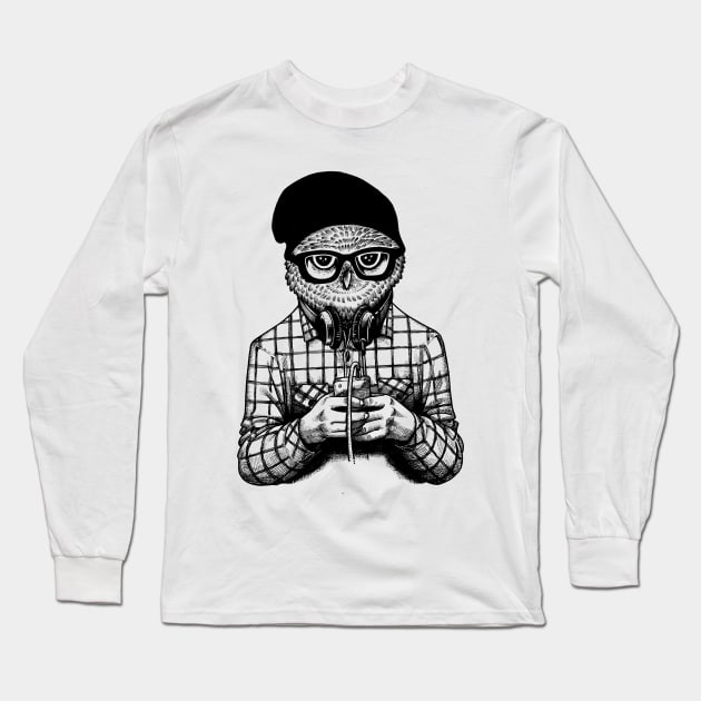 Cool Hipster Owl Long Sleeve T-Shirt by ES427